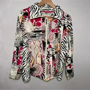 Thomas & Olivia Wearable Art Lightweight Zip Up 100% Cotton Top Size L